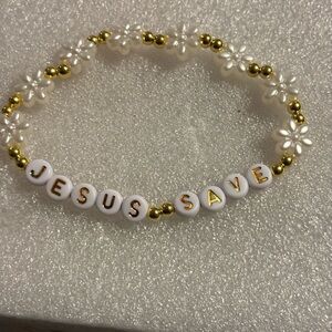 White and Gold Beaded Bracelet with Message